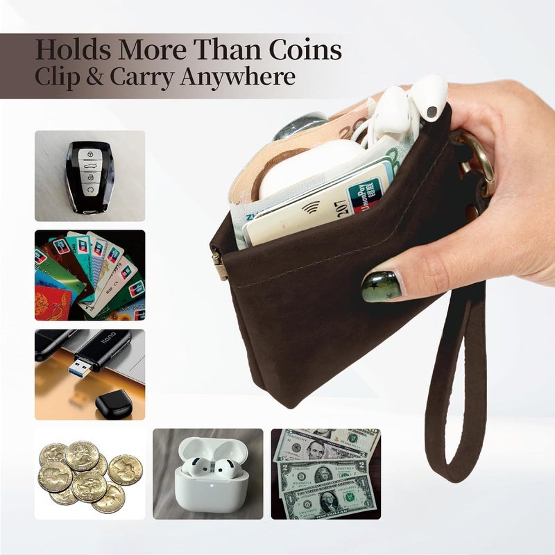 Aesthestyle Leather Coin Purse with Wristlet, Coin Pouch with Dual Interlayer, Card and Change Holder, Change Purse without Zipper, Squeeze Coin Wallet, Handmade Genuine Leather Wallet For Men/Women - Image 3